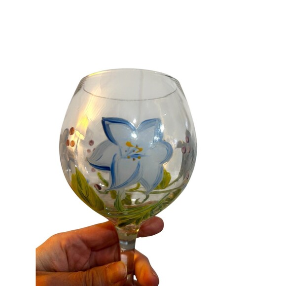 Vtg Hand Painted Coordinating Floral Wine Glasses Goblets Set Of 2 - Picture 6 of 8